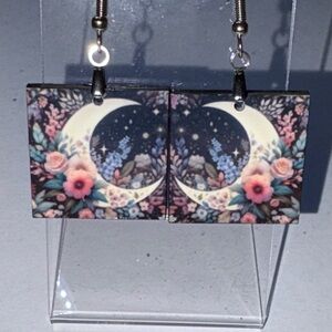 Moon and flowers earrings
